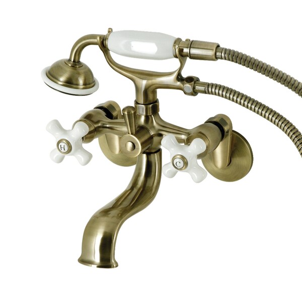 Kingston Brass Wall Mount Clawfoot Tub Faucet with Hand Shower, Antique Brass KS226PXAB - main